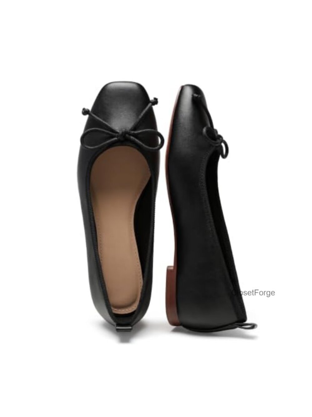 Faux Leather Ballet Flats for Women Slip On Comfortable Bow Shoes